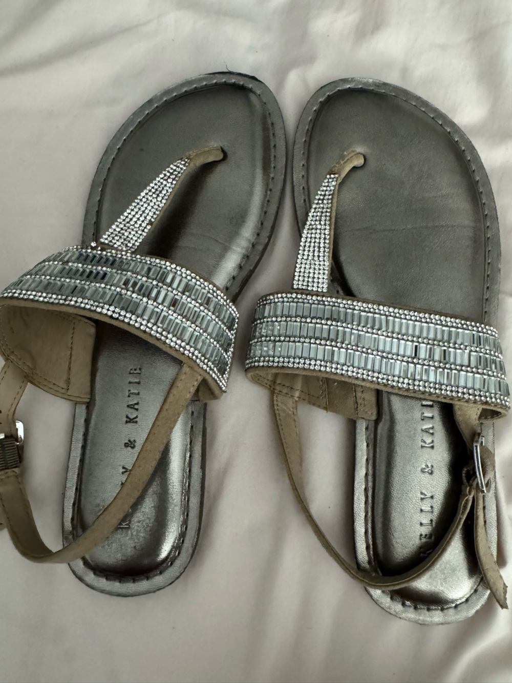 Kelly & Katie Silver Beaded T-Strap Sandals
